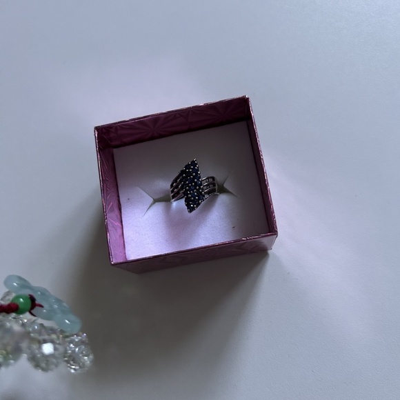 Cluster Natural Sapphire 925 Sterling Silver Ring Sz 5 - Picture 7 of 10